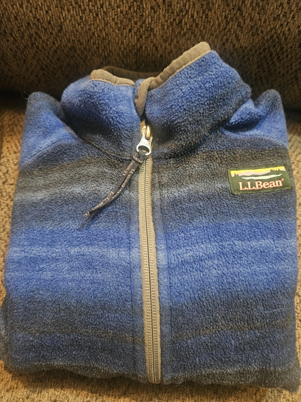 L.L. Bean Blue and Gray Striped Fleece Zip-Up